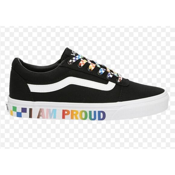 Vans Ward Black Rainbow Checkerboard Sneakers Low Top Pride Collection- Size 8 - Picture 1 of 7